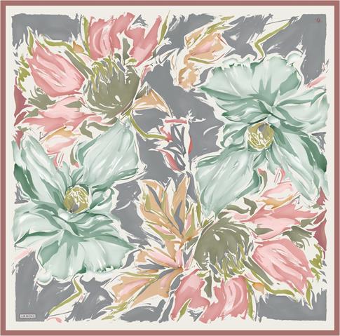 Armine Çiçek Desenli Saf İpek Twill Eşarp 9337D 01