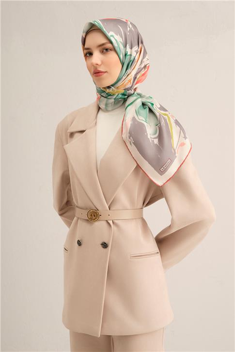 Armine Çiçek Desenli Saf İpek Twill Eşarp 9337D 01