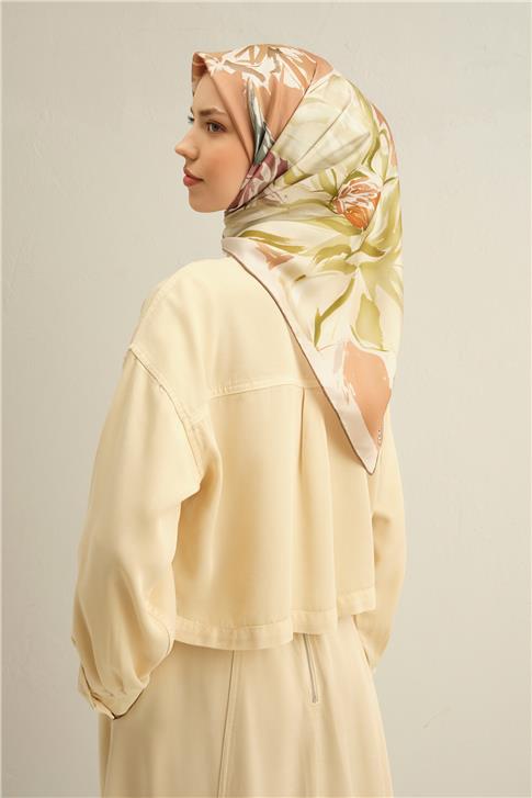 Armine Çiçek Desenli Saf İpek Twill Eşarp 9337D 04