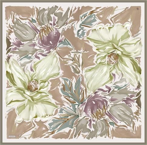 Armine Çiçek Desenli Saf İpek Twill Eşarp 9337D 04