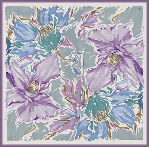 Armine Çiçek Desenli Saf İpek Twill Eşarp 9337D 06