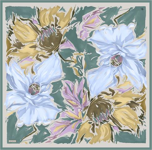 Armine Çiçek Desenli Saf İpek Twill Eşarp 9337D 50
