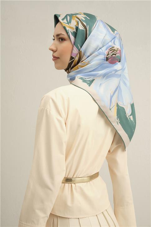 Armine Çiçek Desenli Saf İpek Twill Eşarp 9337D 50