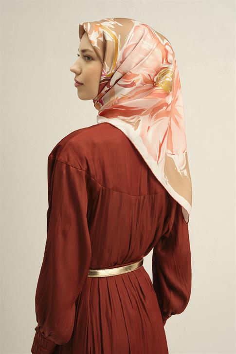 Armine Çiçek Desenli Saf İpek Sura Eşarp 9337D 03 