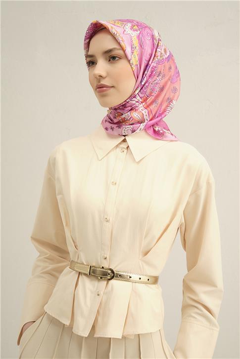 Armine Etnik Desenli Saf İpek Twill Eşarp 9338D 54