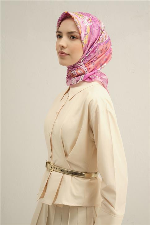 Armine Etnik Desenli Saf İpek Twill Eşarp 9338D 54