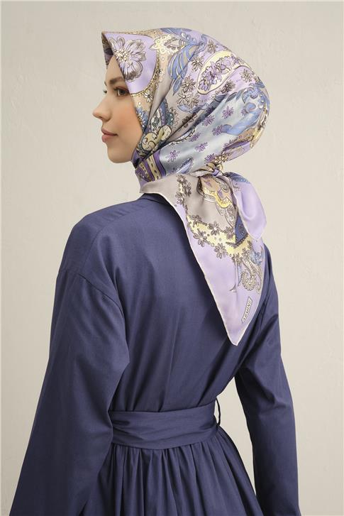 Armine Etnik Desenli Saf İpek Twill Eşarp 9338D 82