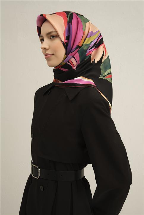 Armine Çiçek Desenli Saf İpek Sura Eşarp 9340D 36