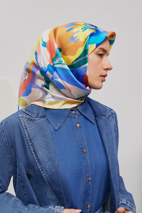 Armine Çiçek Desenli Saf İpek Sura Eşarp 9340D 83
