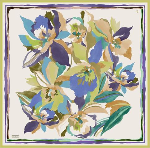 Armine Çiçek Desenli Saf İpek Twill Eşarp 9340D 05