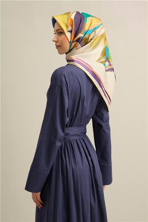 Armine Çiçek Desenli Saf İpek Twill Eşarp 9340D 05