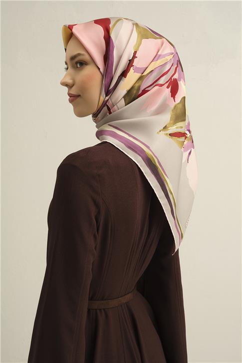 Armine Çiçek Desenli Saf İpek Twill Eşarp 9340D 32