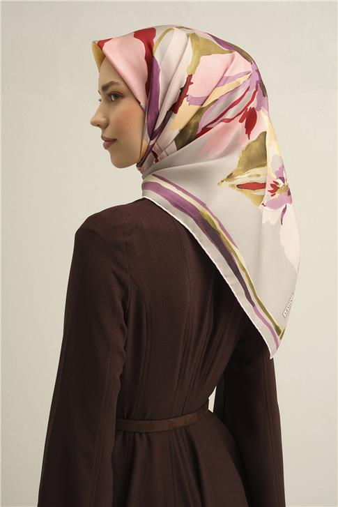 Armine Çiçek Desenli Saf İpek Twill Eşarp 9340D 32