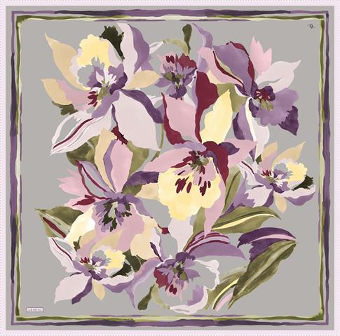 Armine Çiçek Desenli Saf İpek Twill Eşarp 9340D 32