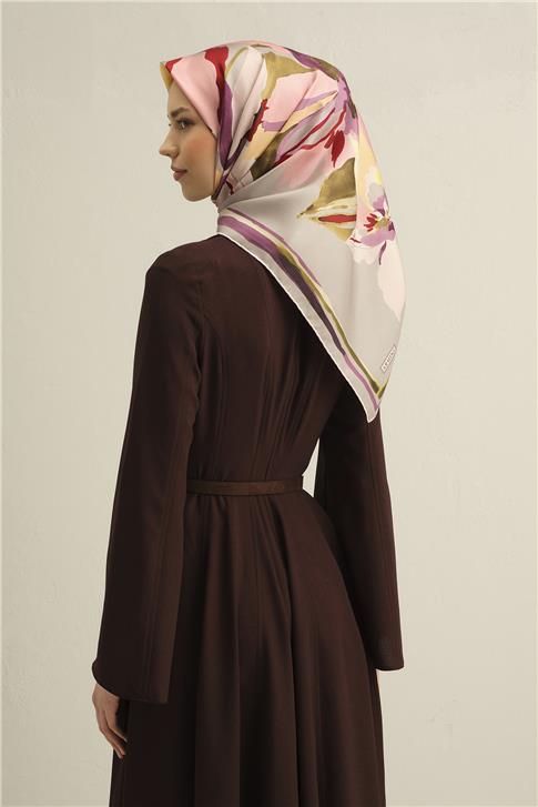 Armine Çiçek Desenli Saf İpek Twill Eşarp 9340D 32