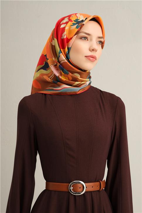 Armine Çiçek Desenli Saf İpek Twill Eşarp 9340D 84 