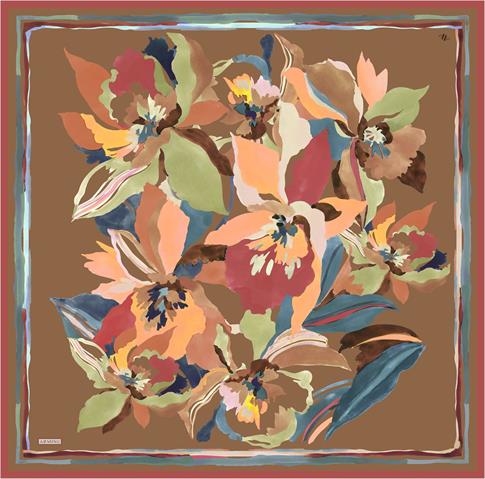 Armine Çiçek Desenli Saf İpek Twill Eşarp 9340D 84 