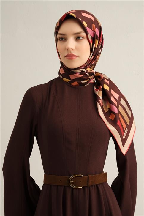 Armine Geometrik Desenli Saf İpek Sura Eşarp 9341D 34