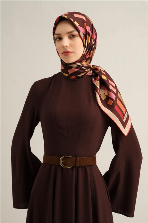 Armine Geometrik Desenli Saf İpek Sura Eşarp 9341D 34