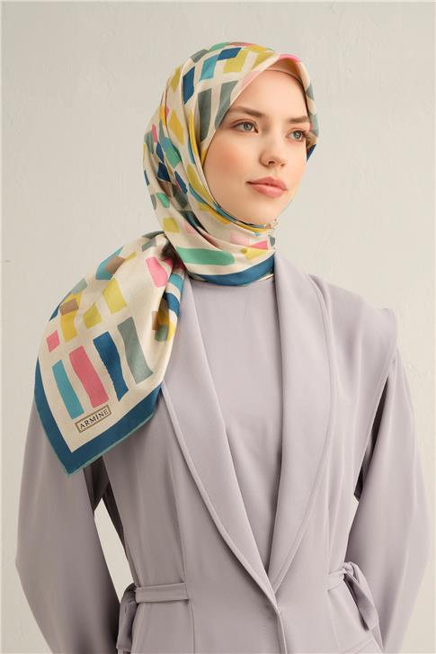 Armine Geometrik Desenli Saf İpek Sura Eşarp 9341D 81