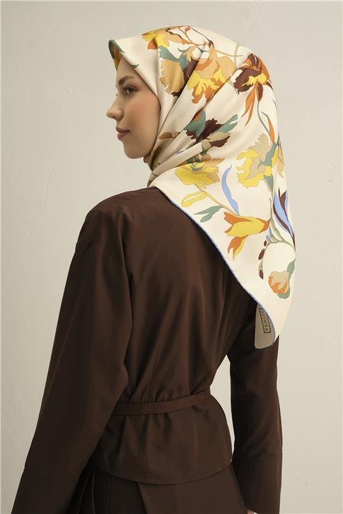 Armine Çiçek Desenli Saf İpek Sura Eşarp 9342D 03