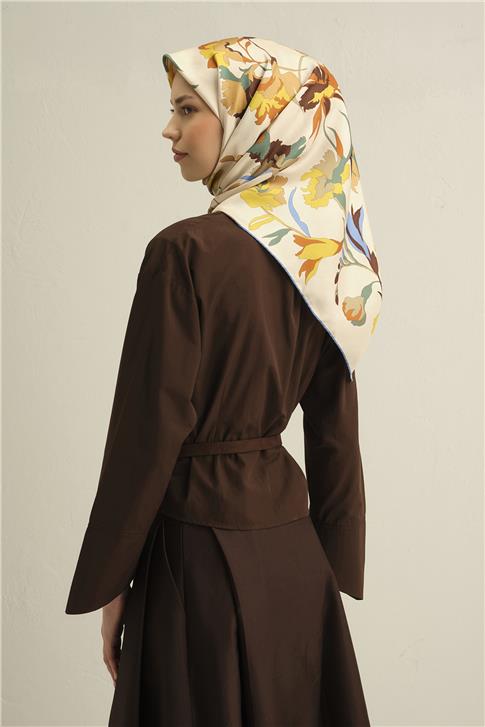 Armine Çiçek Desenli Saf İpek Sura Eşarp 9342D 03