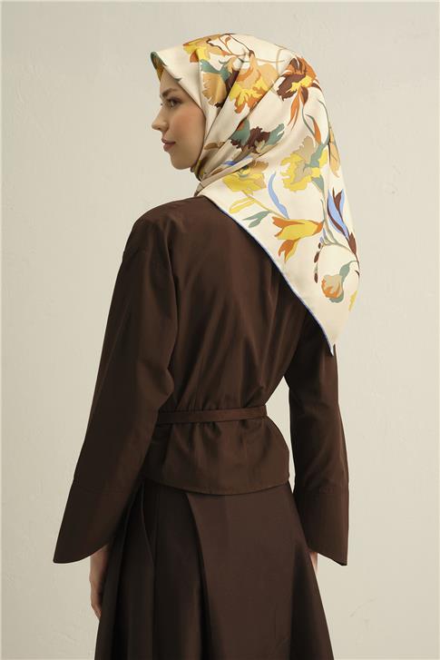 Armine Çiçek Desenli Saf İpek Sura Eşarp 9342D 03