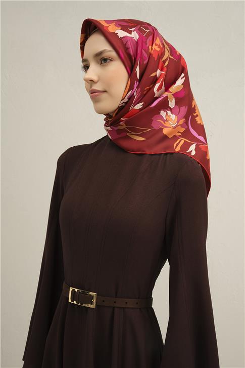 Armine Çiçek Desenli Saf İpek Twill Eşarp 9342D 53
