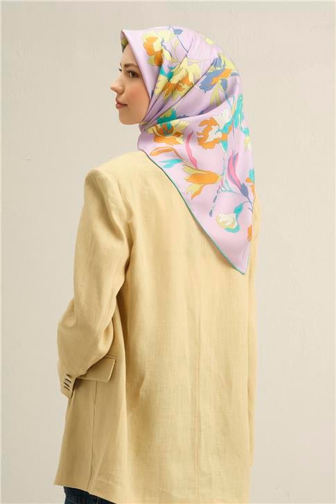 Armine Çiçek Desenli Saf İpek Twill Eşarp 9342D 56