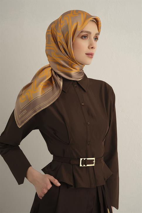 Armine Klasik Desenli Saf İpek Sura Eşarp 9343D 36