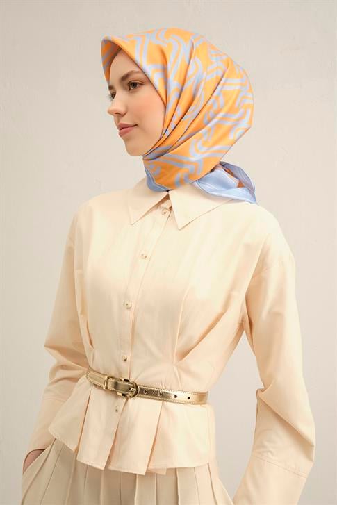 Armine Klasik Desenli Saf İpek Twill Eşarp 9343D 35