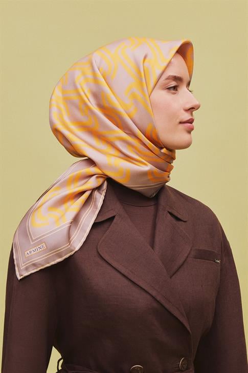 Armine Klasik Desenli Saf İpek Twill Eşarp 9343D 36