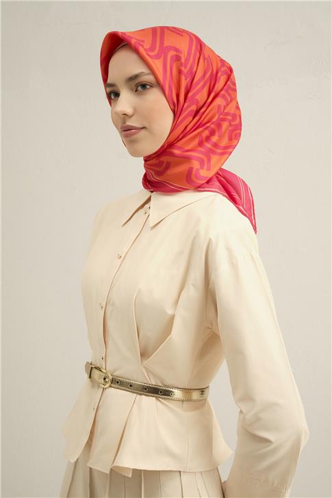Armine Klasik Desenli Saf İpek Twill Eşarp 9343D 89