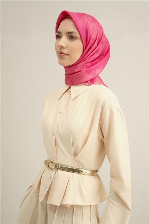 Armine Çiçek Desenli Saf İpek Twill Eşarp 9344D 30