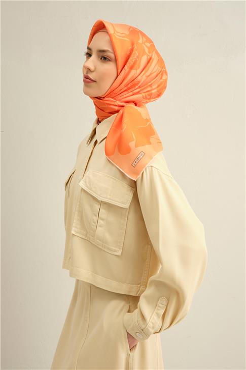Armine Çiçek Desenli Saf İpek Twill Eşarp 9344D 36