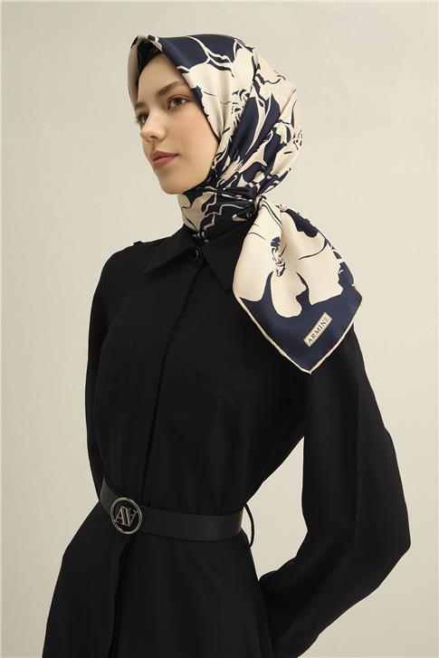 Armine Çiçek Desenli Saf İpek Twill Eşarp 9344D 40 