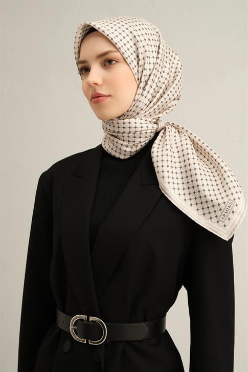 Armine Monogram Desenli Saf İpek Twill Eşarp 9345D 87