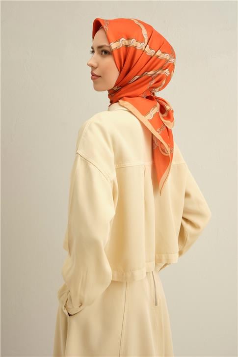 Armine Klasik Desenli Saf İpek Twill Eşarp 9346D 01