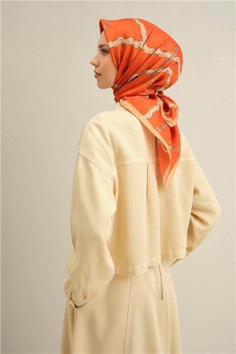 Armine Klasik Desenli Saf İpek Twill Eşarp 9346D 01