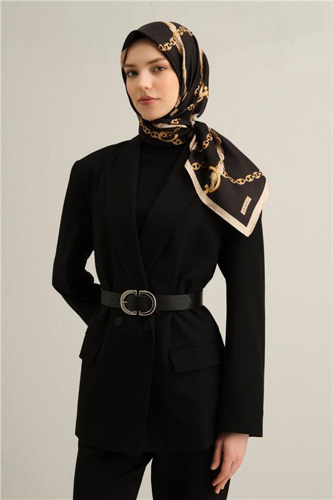 Armine Klasik Desenli Saf İpek Twill Eşarp 9346D 09