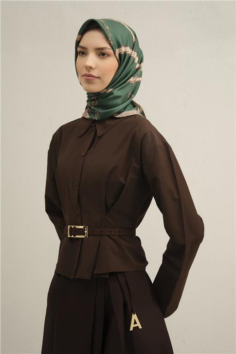 Armine Klasik Desenli Saf İpek Twill Eşarp 9346D 12 