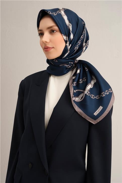 Armine Klasik Desenli Saf İpek Twill Eşarp 9346D 13