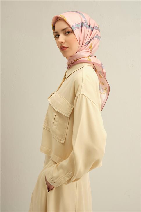 Armine Klasik Desenli Saf İpek Twill Eşarp 9346D 55