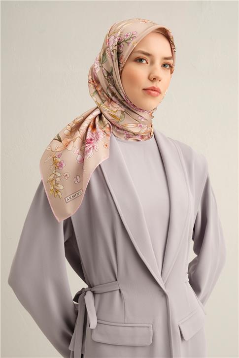 Armine Çiçek Desenli Saf İpek Sura Eşarp 9347D 34