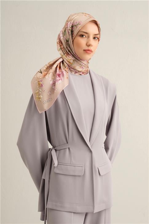Armine Çiçek Desenli Saf İpek Sura Eşarp 9347D 34