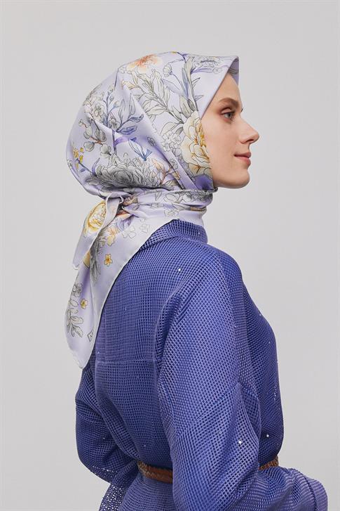 Armine Çiçek Desenli Saf İpek Sura Eşarp 9347D 82