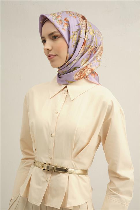 Armine Çiçek Desenli Saf İpek Twill Eşarp 9347D 50 