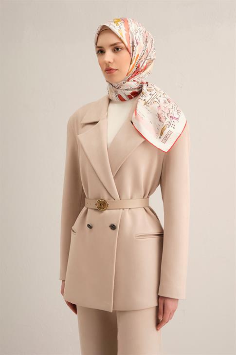 Armine Obje Desenli Saf İpek Twill Eşarp 9349D 32