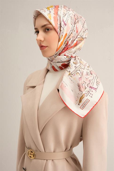 Armine Obje Desenli Saf İpek Twill Eşarp 9349D 32