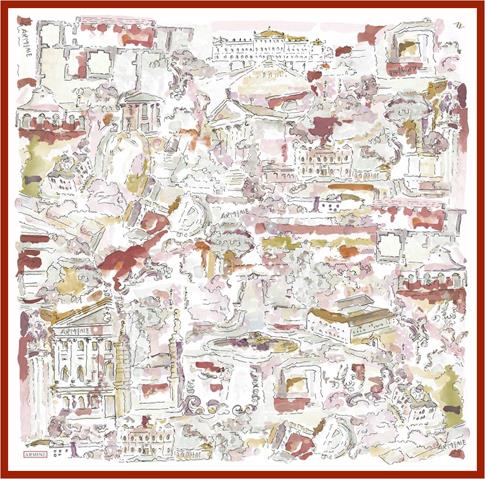 Armine Obje Desenli Saf İpek Twill Eşarp 9349D 32